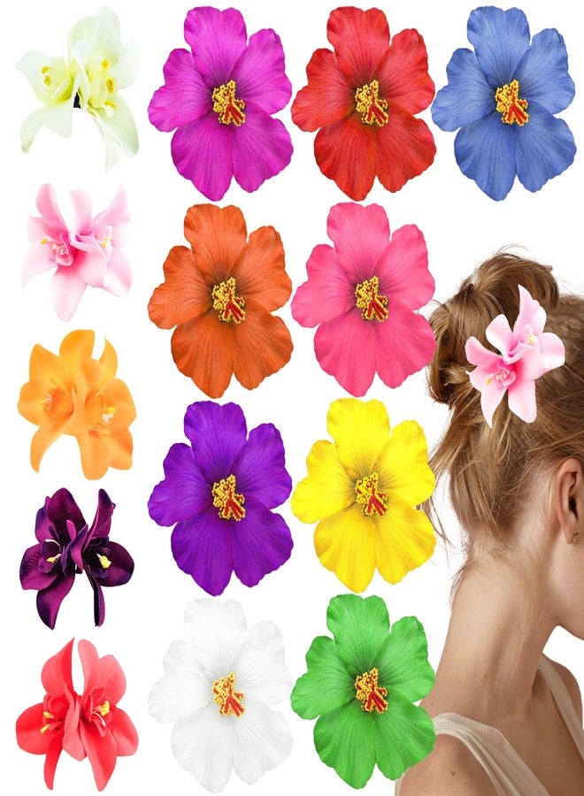 Arvintas 14PCS Hawaiian Flower Hair Clips for Women, Artificial Tropical Hibiscus Hair Accessories for Vacation Beach Party - Image 1